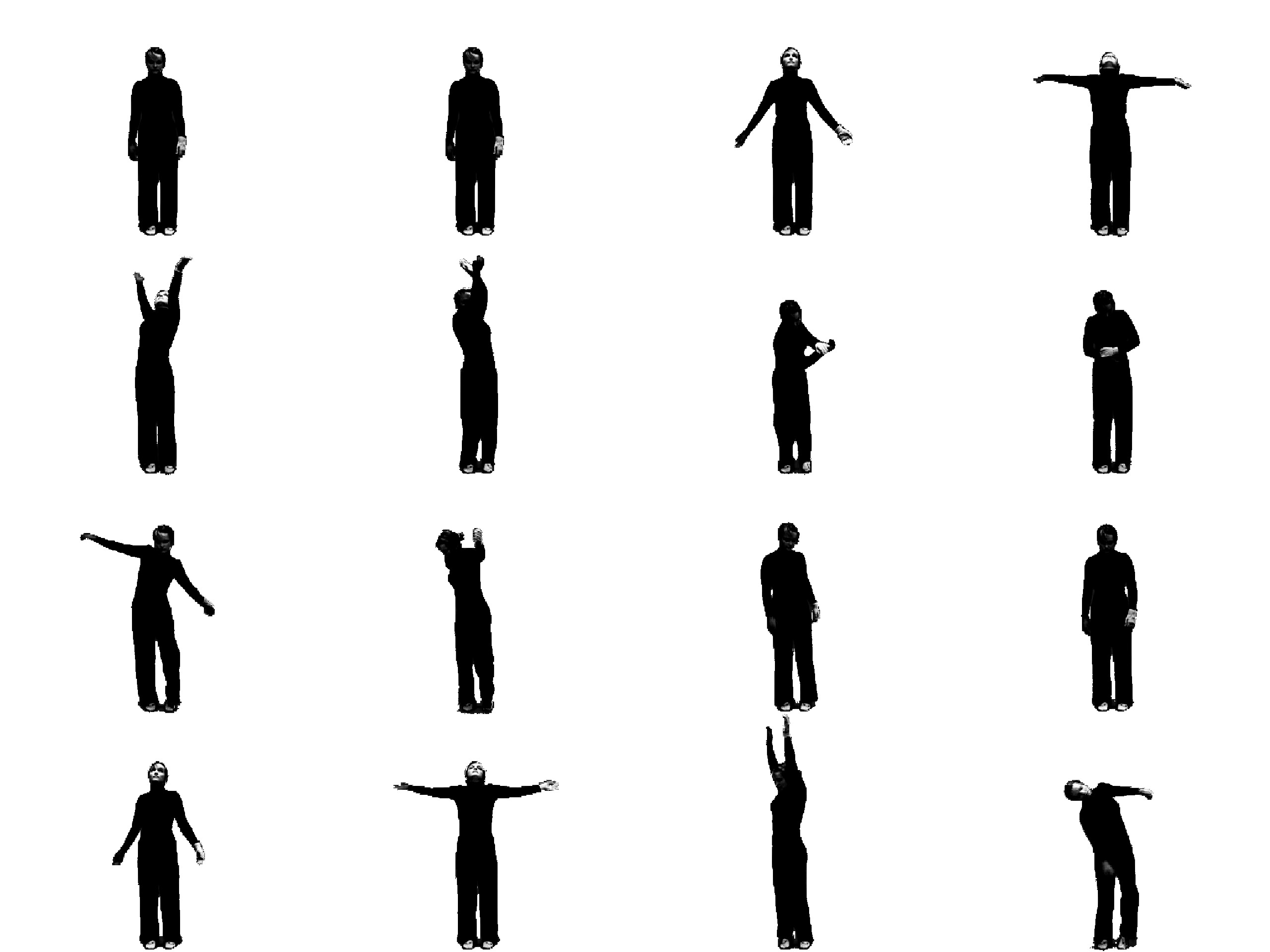 Figur 16: Et tidsseriebilde av de første 32 sekundene fra en observasjonsstudie av fridans til musikk. Det er to sekunder mellom hvert enkeltbilde.